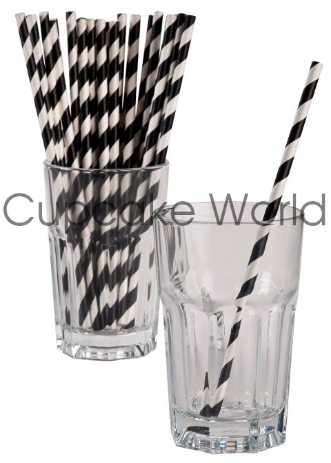 ROBERT GORDON RETRO PARTY PAPER STRAWS BLACK STRIPE 24PK - Click Image to Close